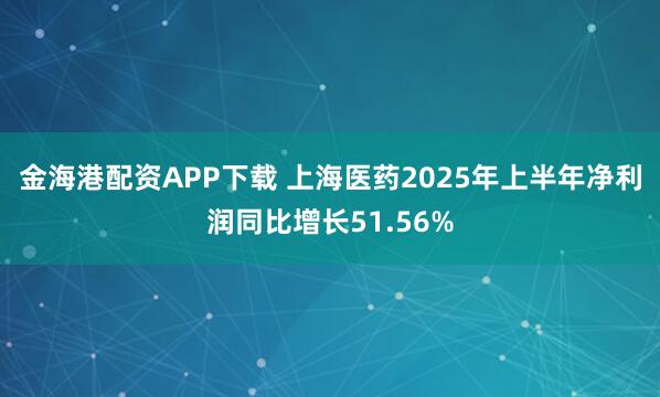 金海港配资APP下载 上海医药2025年上半年净利润同比增长51.56%